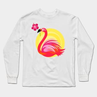 Flamingo Bird with Hibiscus Flower Long Sleeve T-Shirt